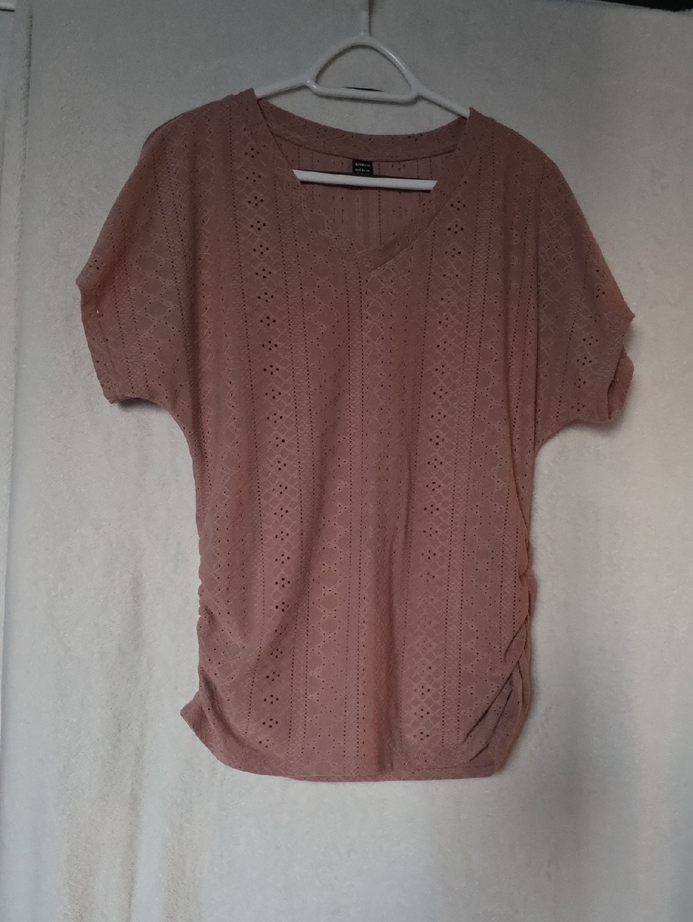 Avenue Dusty Rose Eyelet V-Neck Short Sleeve Top